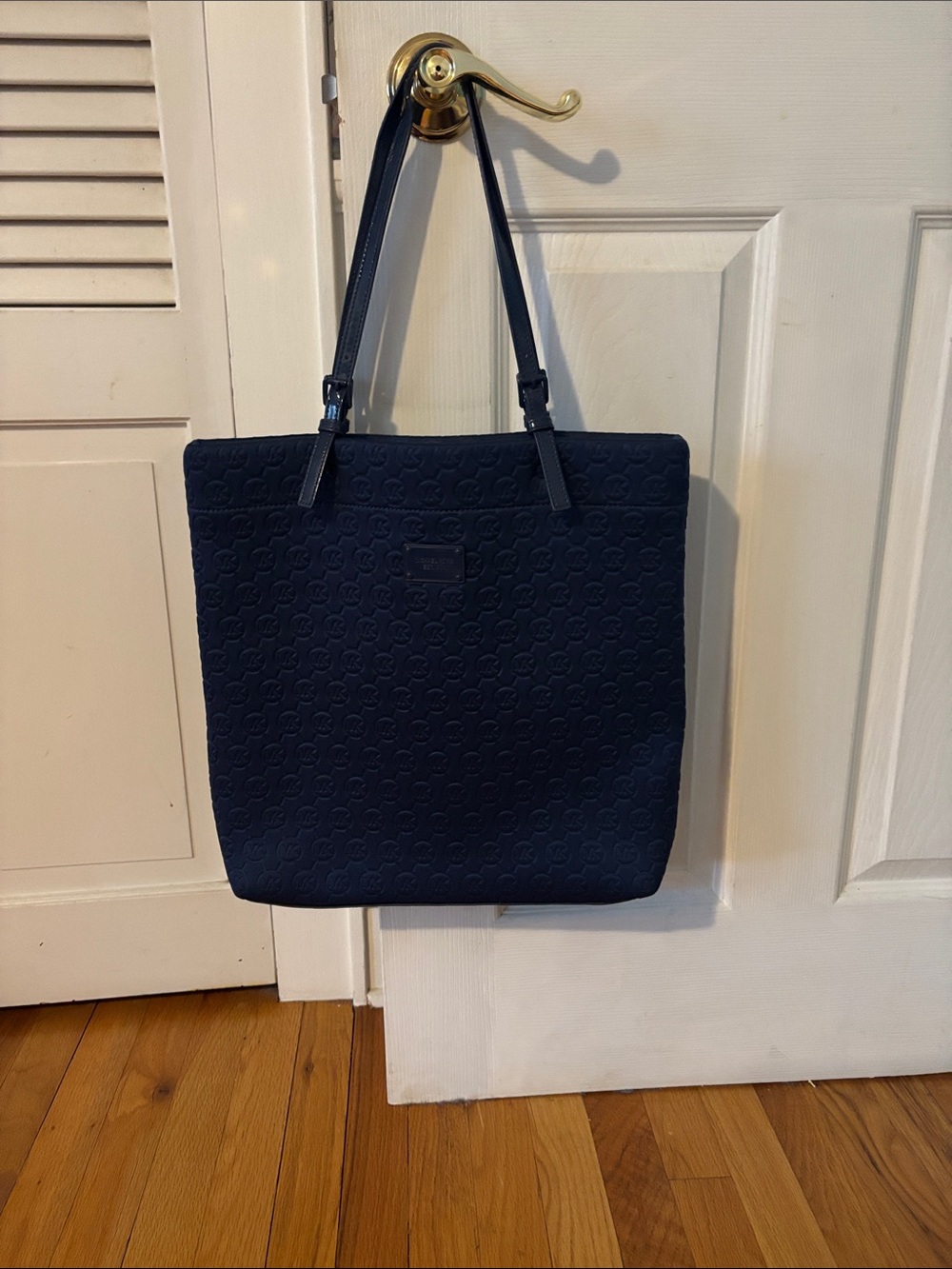 Michael Kors Navy Quilted Logo Tote with Adjustable Straps